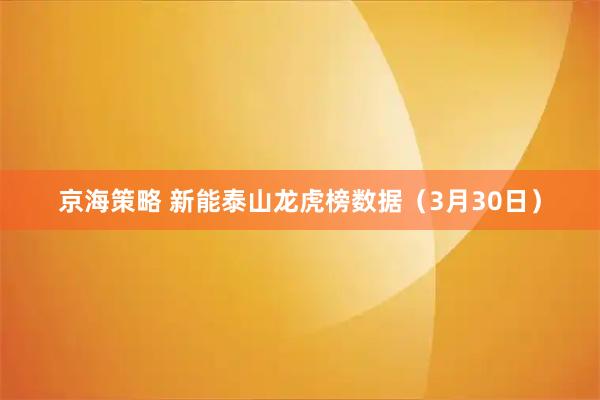 京海策略 新能泰山龙虎榜数据（3月30日）